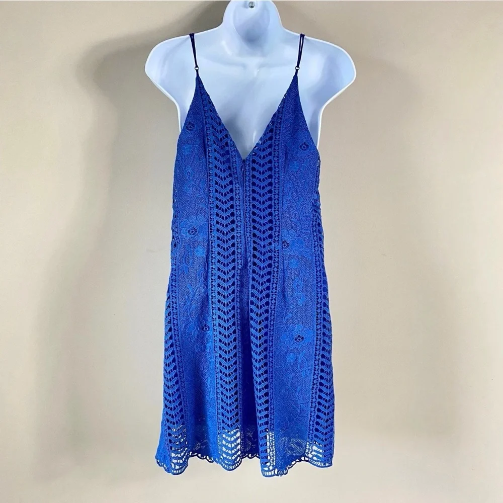 ASTR Blue Lace Up Crochet Slip Dress Spaghetti Straps Boho Festival Size S - Picture 5 of 9